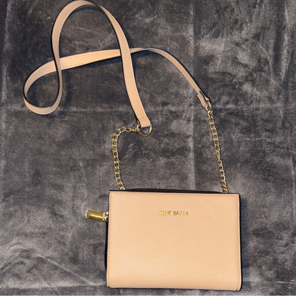 Steve Madden Beige and Black Crossbody Bag with Gold Chain